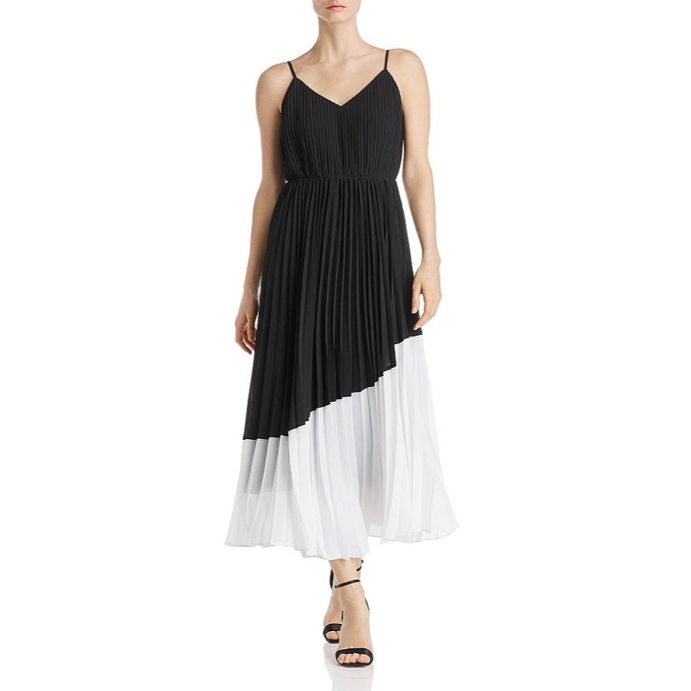 NANETTE LEPORE Black Pleated Color-block Dress